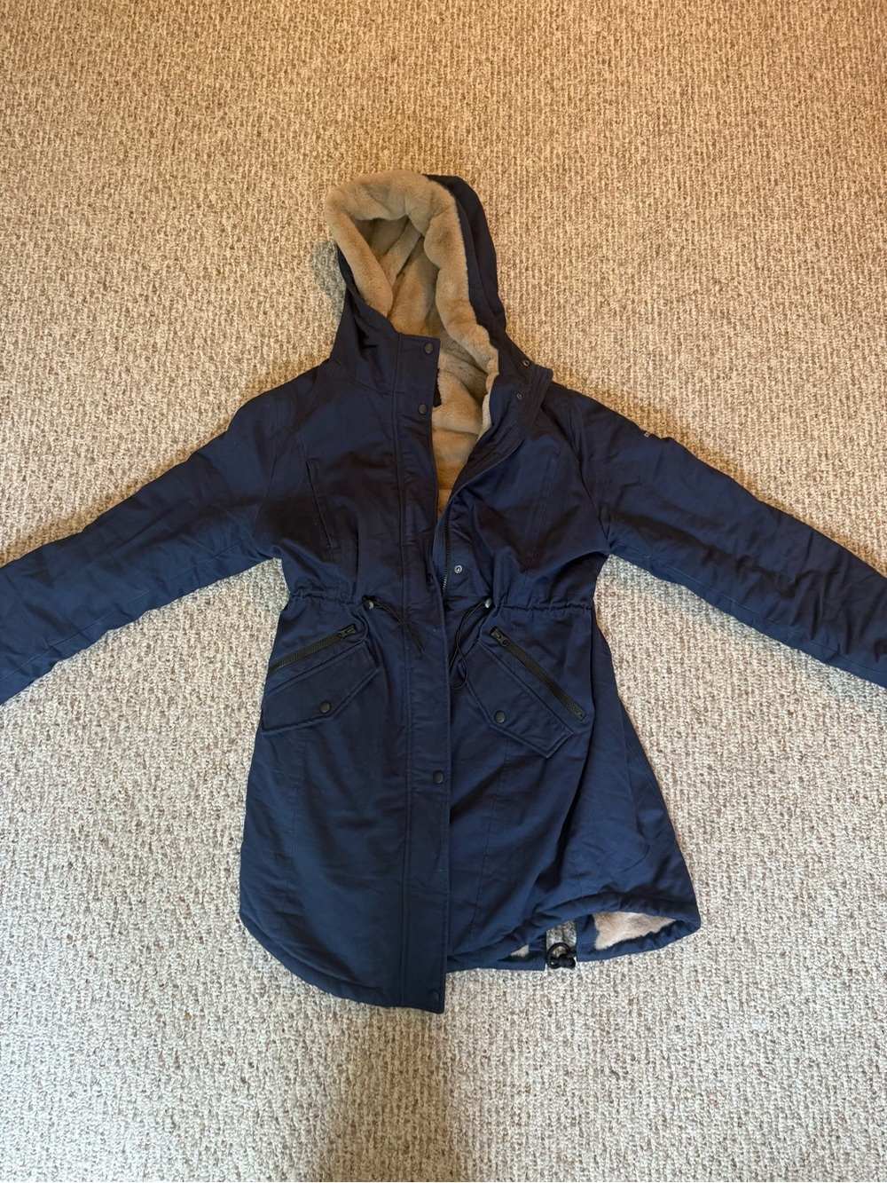 Women's Navy Utility Parka with Cream Sherpa Hood Lining
